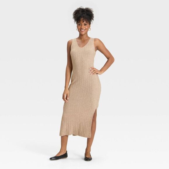 Universal Thread - Women's Ribbed Maxi Sweater Dress - Universal Thre Tan - Picture 1 of 3